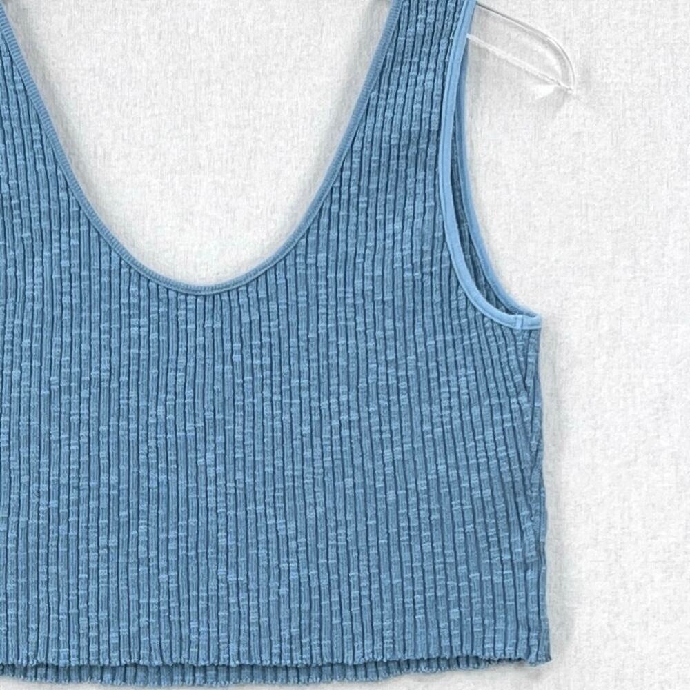 ENZA COSTA Rib Sweater Knit Cropped Tank Womens Medium Blue Stretch Wide Strap - Picture 9 of 13